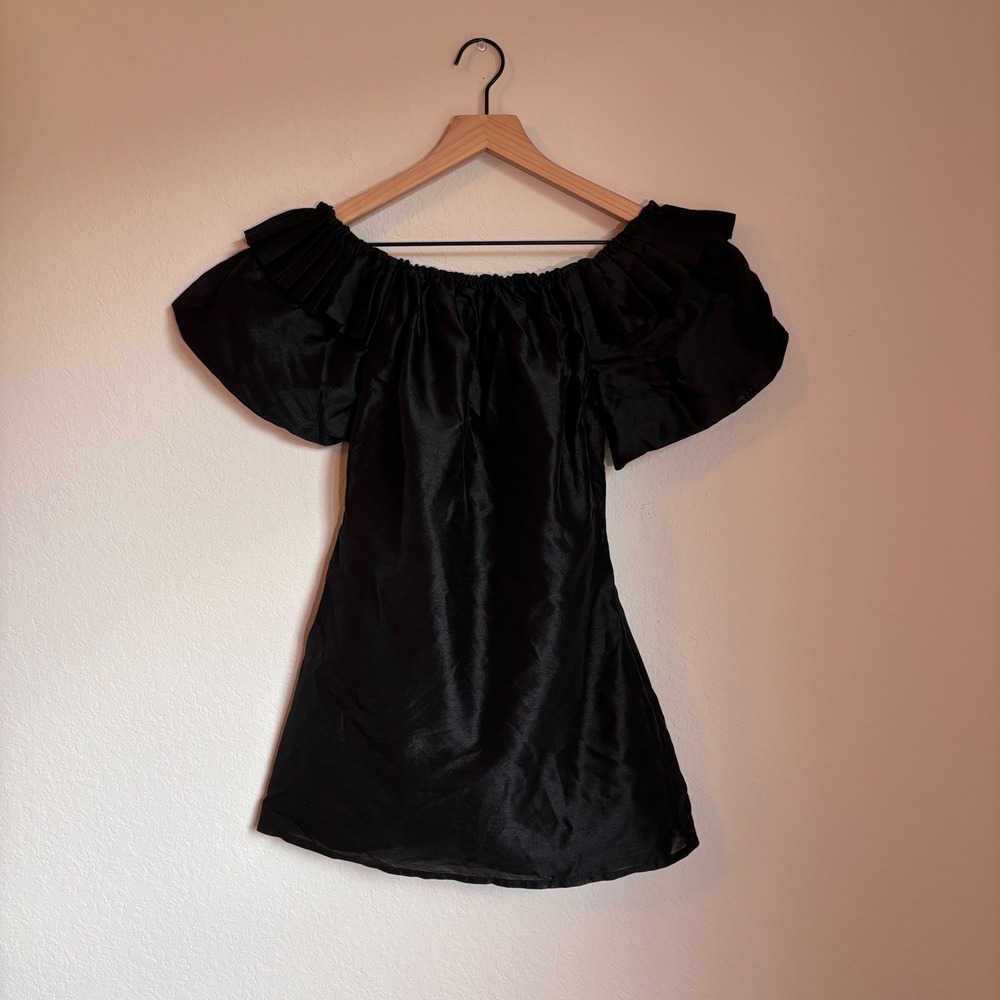 NWT Nasty Gal Collection‎ Black Double Frill Sleeve Taffeta Mini Party Dress